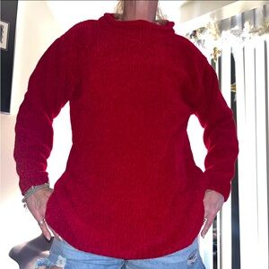 NWOT Vtg 90s carol rose sweater Red Soft Chenille M Rolled Collar Relaxed Long